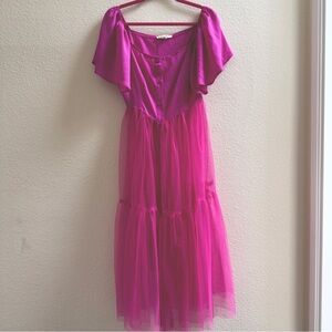 Hot Pink tulle sheer dress Size S